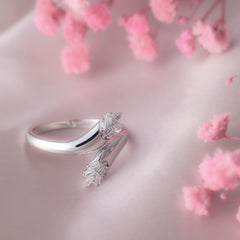 Crystalline Twin Blossoms Silver Ring