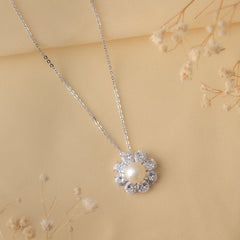 Dazzling Pearl Bloom Silver Necklace