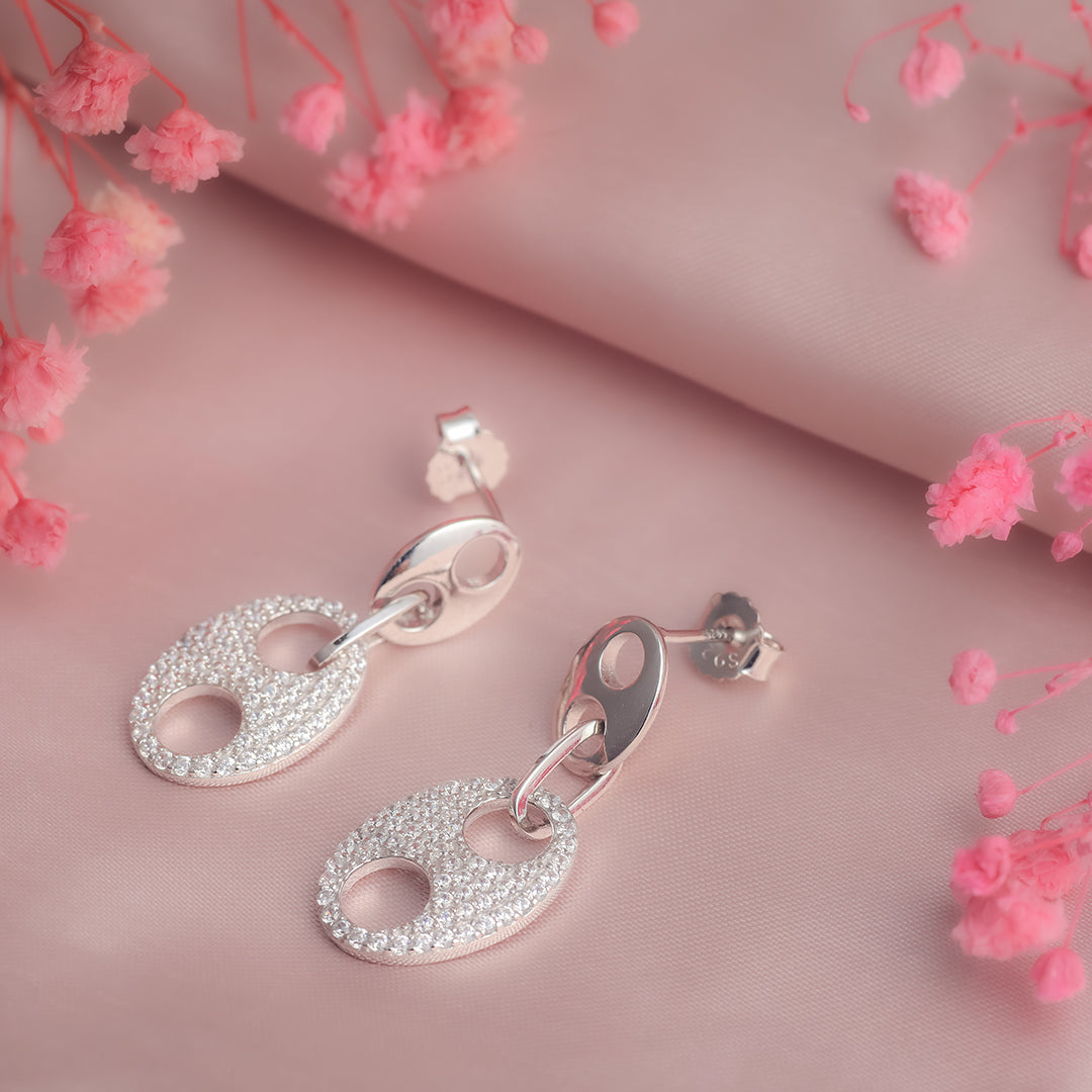 Ethereal Cascading Links Silver Drop Earrings Amishka Jewels