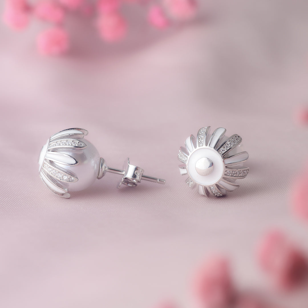 Pearl Petal Blooms Silver Earrings