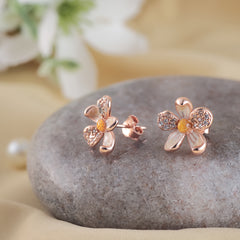 Petals of Radiance Rose Gold Silver Earrings