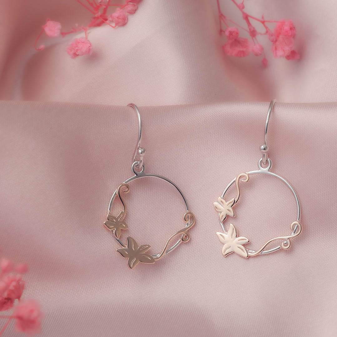 Rose Gold Blossoming Grace Silver Earrings Amishka Jewels