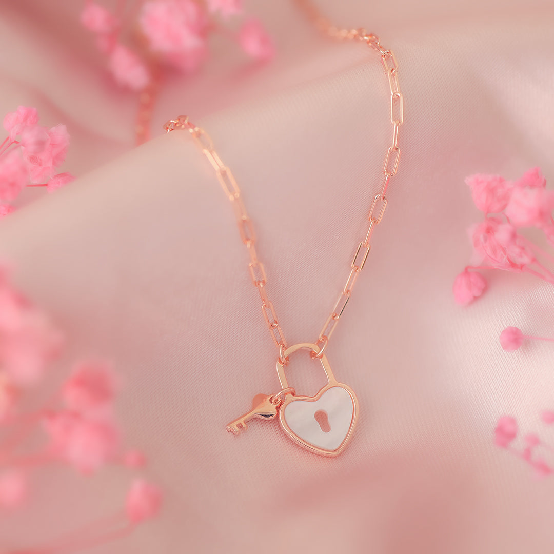 Rose Gold Key To My Heart Necklace Amishka Jewels