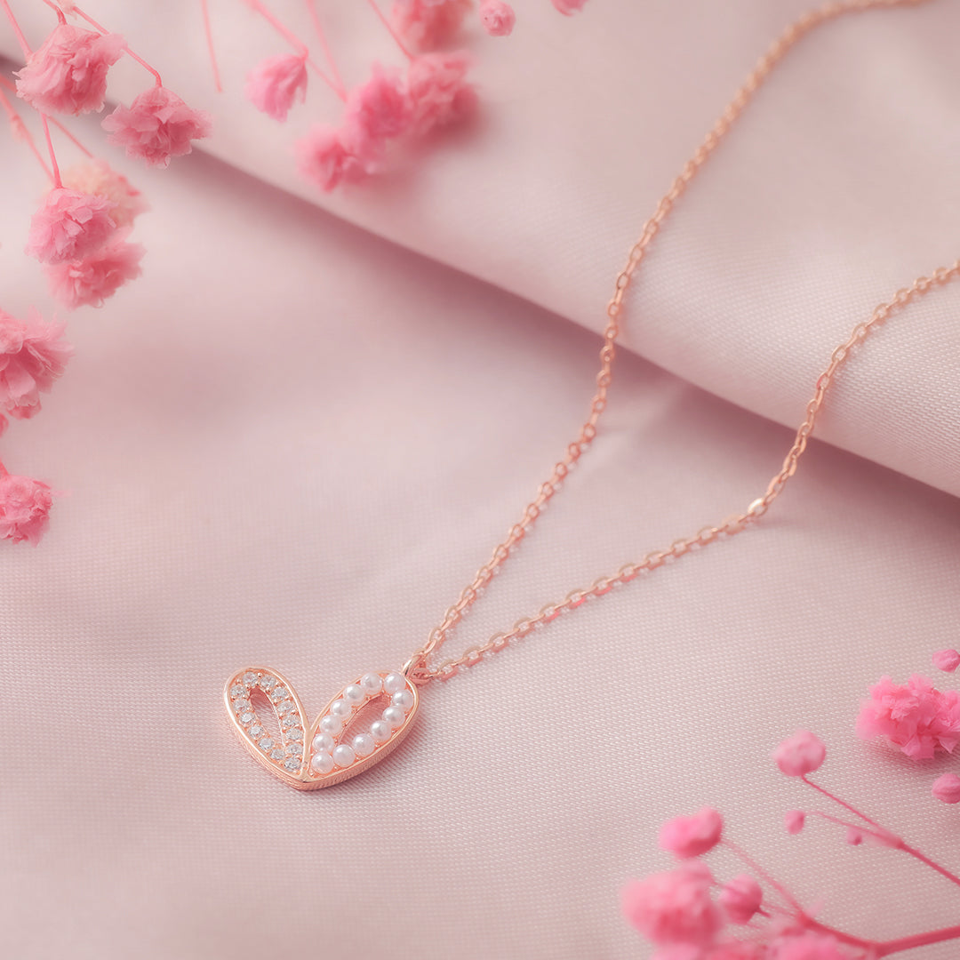 Rose Gold Pearl of My Heart Silver Necklace For Women