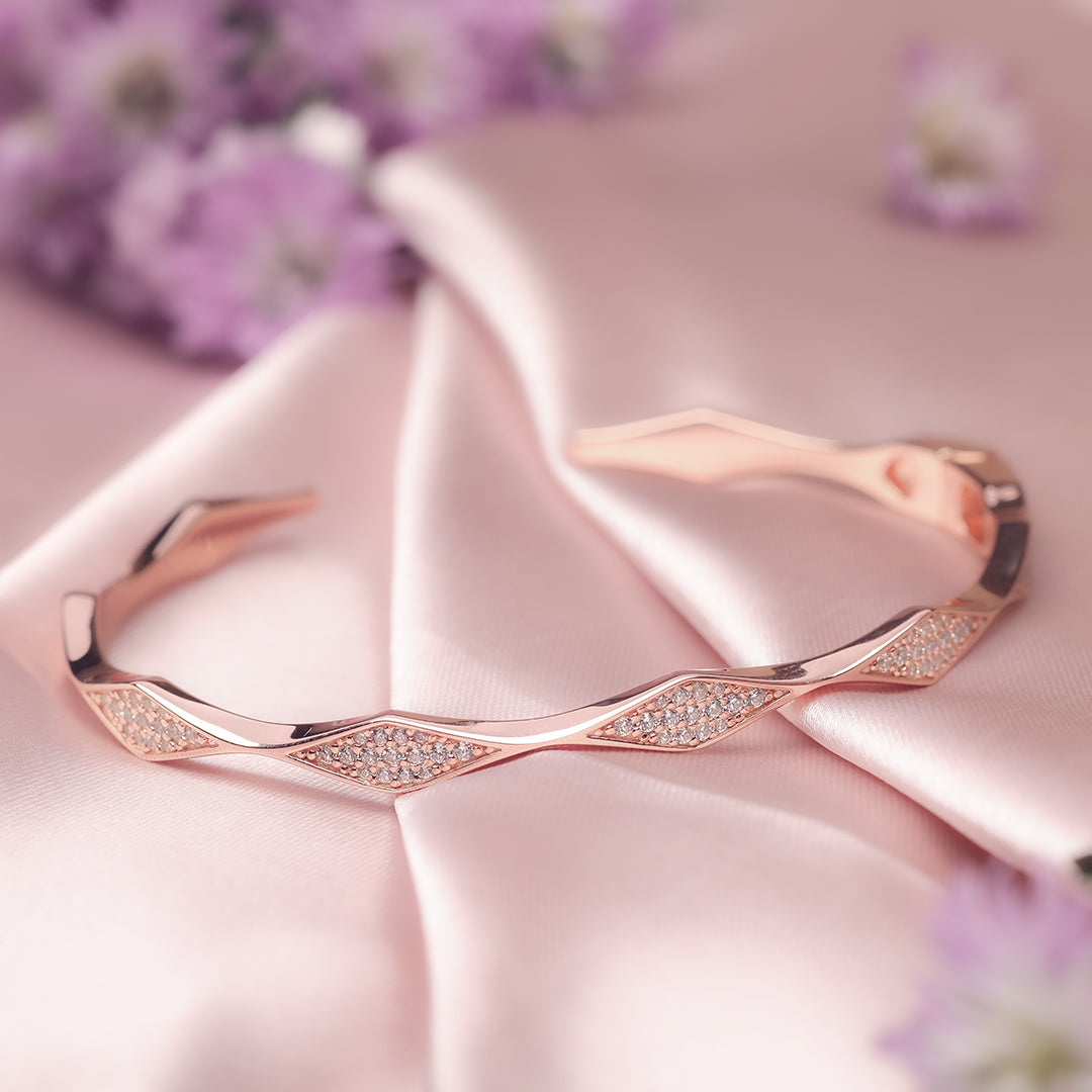 Rose Gold Sparkling Wave Kada Amishka Jewels