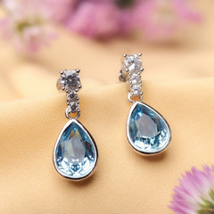 Silver Aqua Swarovski Drop Earrings Amishka Jewels