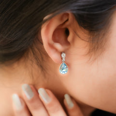 Silver Aqua Swarovski Drop Earrings Amishka Jewels