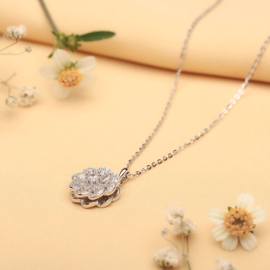 Silver Floral Radiance Pendant and Chain Amishka Jewels