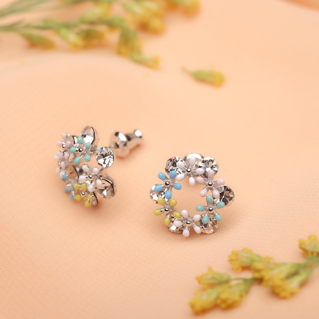 Silver Floral Ring Earrings Amishka Jewels