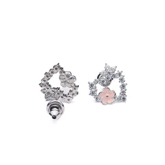 Silver Flower Heart Earrings Amishka Jewels