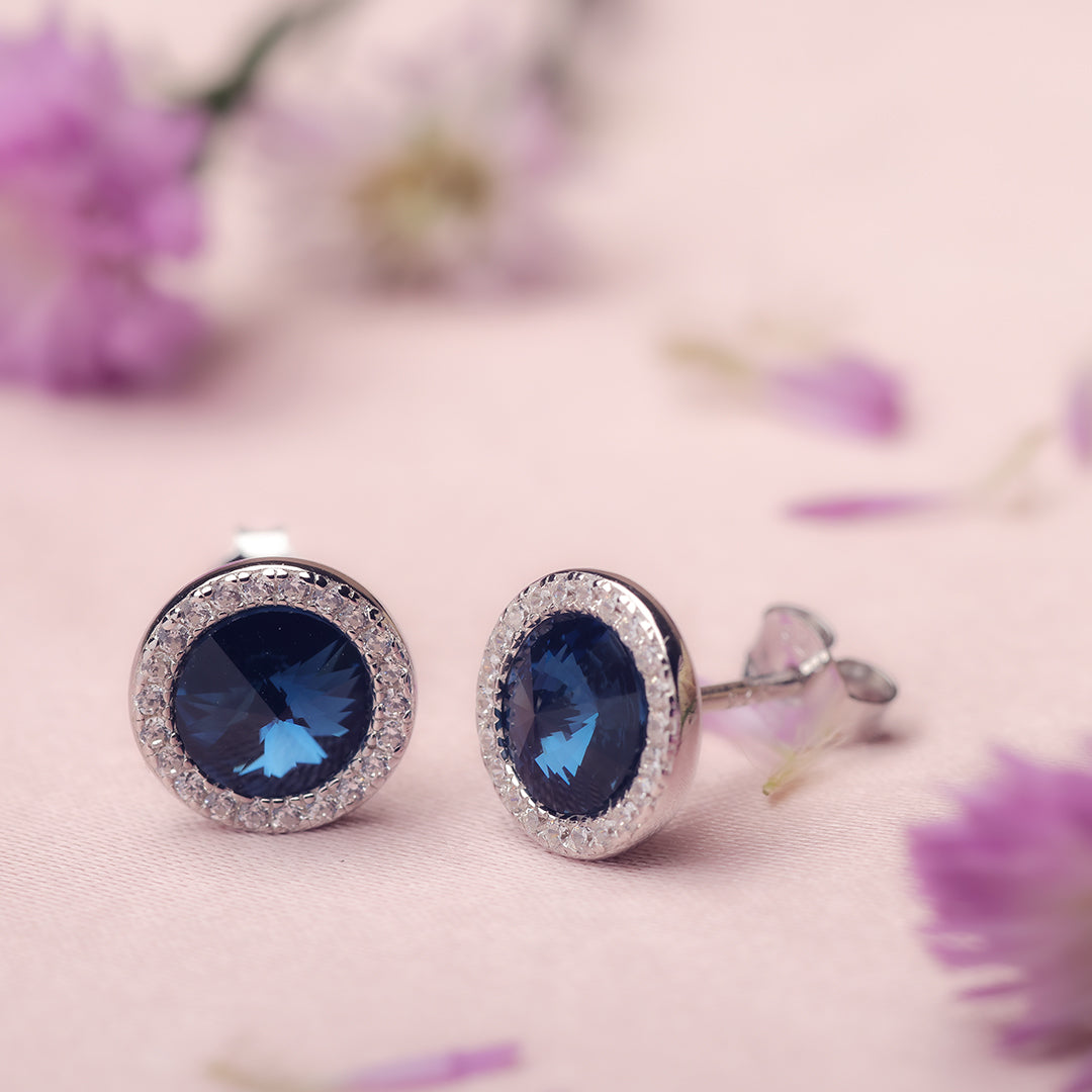 Silver Galaxy Blue Swarovski Earrings Amishka Jewels