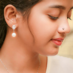 Silver Glimmering Pearl Drop Earrings Amishka Jewels