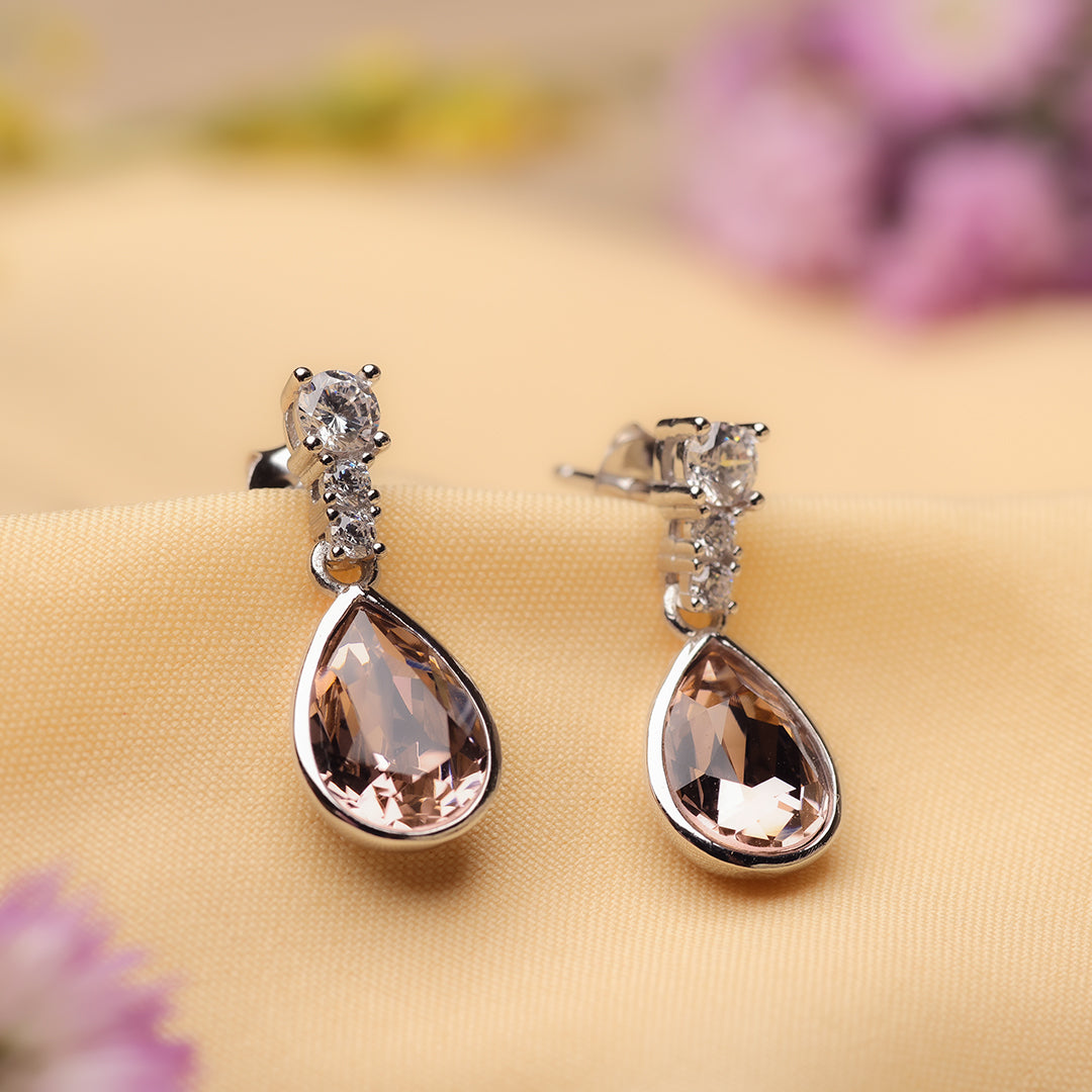 Silver Honey Swarovski Drop Earrings Amishka Jewels