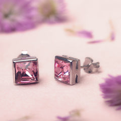 Silver Innocence Pink Swarovksi Earrings Amishka Jewels