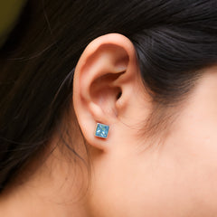 Silver Ocean Blue Swarovksi Earrings Amishka Jewels