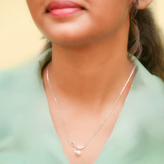 Silver Pearl Leaf Pendant and Chain Amishka Jewels