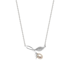 Silver Pearl Leaf Pendant and Chain Amishka Jewels