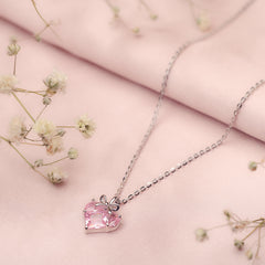 Silver Pink Enchanted Heart Pendant and Chain Amishka Jewels