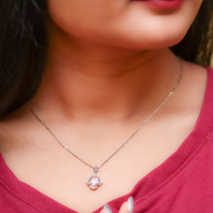 Silver Pink Petal Blossom Pendant and Chain Amishka Jewels