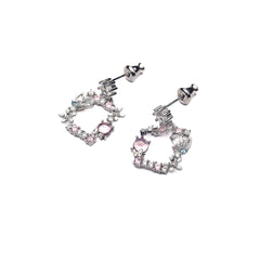 Silver Pink Square Floral Earrings Amishka Jewels