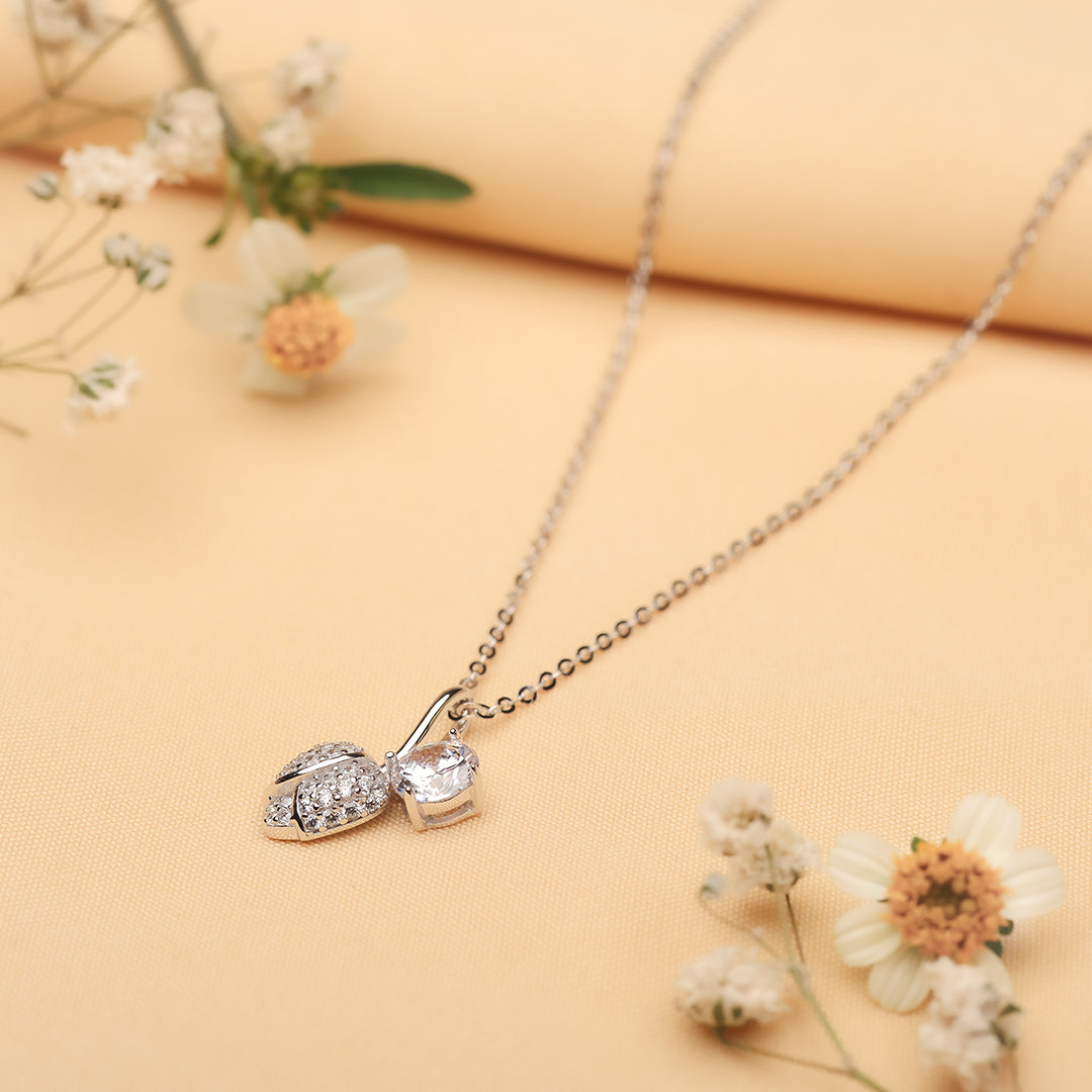 Silver Rosebud Pendant and Chain with Crystal Amishka Jewels