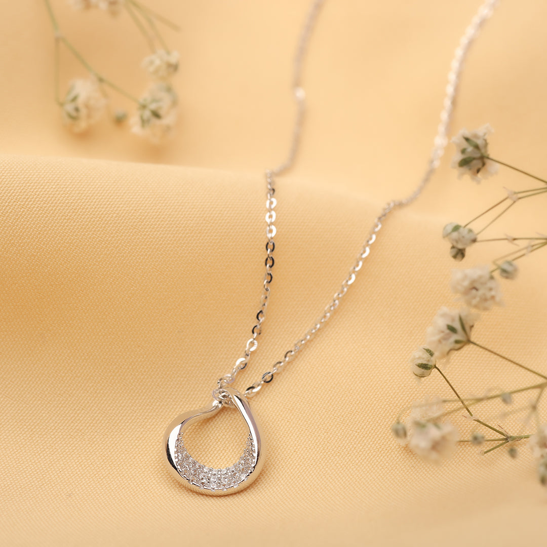 Silver Sparkling Waterdrop Silver Necklace Amishka Jewels