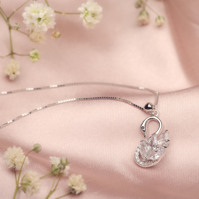 Silver Swan Princess Pendant and Necklace Amishka Jewels