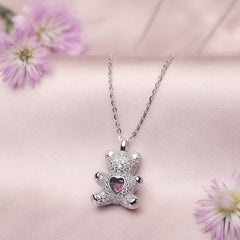 Silver Teddy Love Pendant and Chain Amishka Jewels