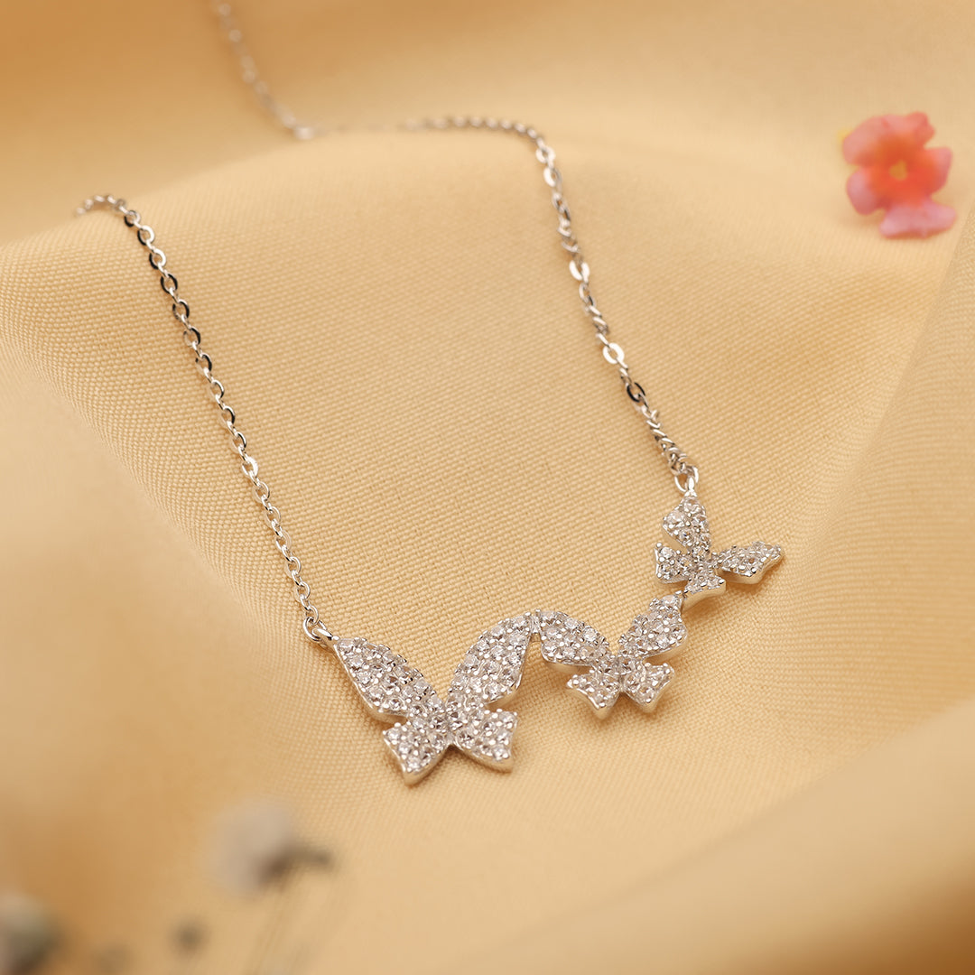 Silver Three Butterfly Pendant and Chain Amishka Jewels