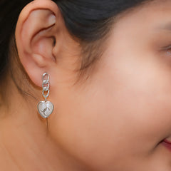 Silver White Heart MOP Earrings Amishka Jewels